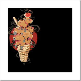 Capybara Ice Cream (Dark Colors) Posters and Art